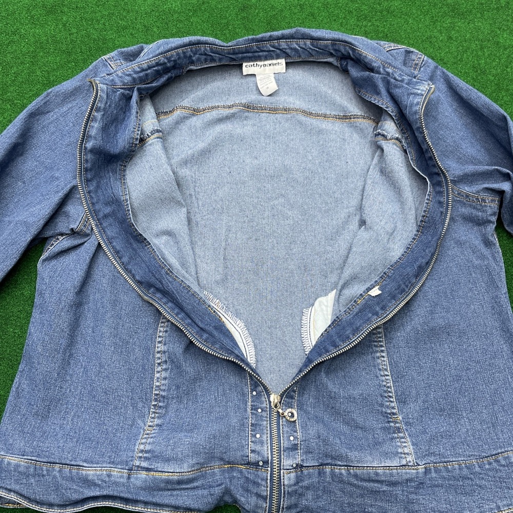 Cathy Daniels Rhinestone Full Zip Blue Jean Jacket  Womens Size 1X - Picture 5 of 8